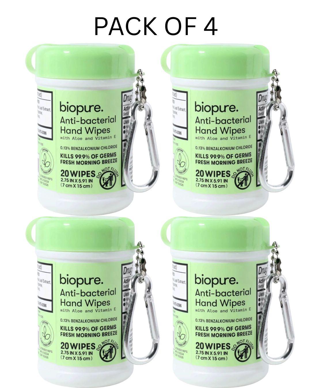 4X Biopure Antibacterial Hand Wipes Fresh Morning Breeze with Aloe & Vitamin E Fresh Scent