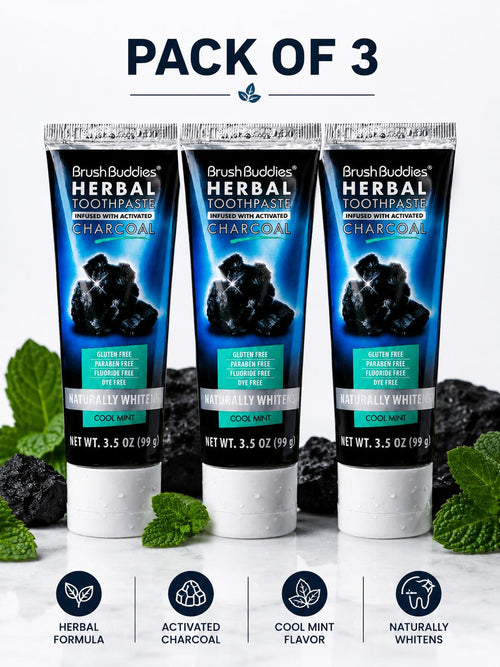 BrushBuddies Herbal Toothpaste with Activated Charcoal Pack of 3 - 3.5 oz each