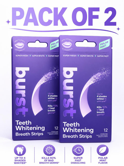 Burst Teeth Whitening Breath Strips (Polar Mint) | Kills 93% of Bad Mouth Germs | Up to 4 Shades Whi