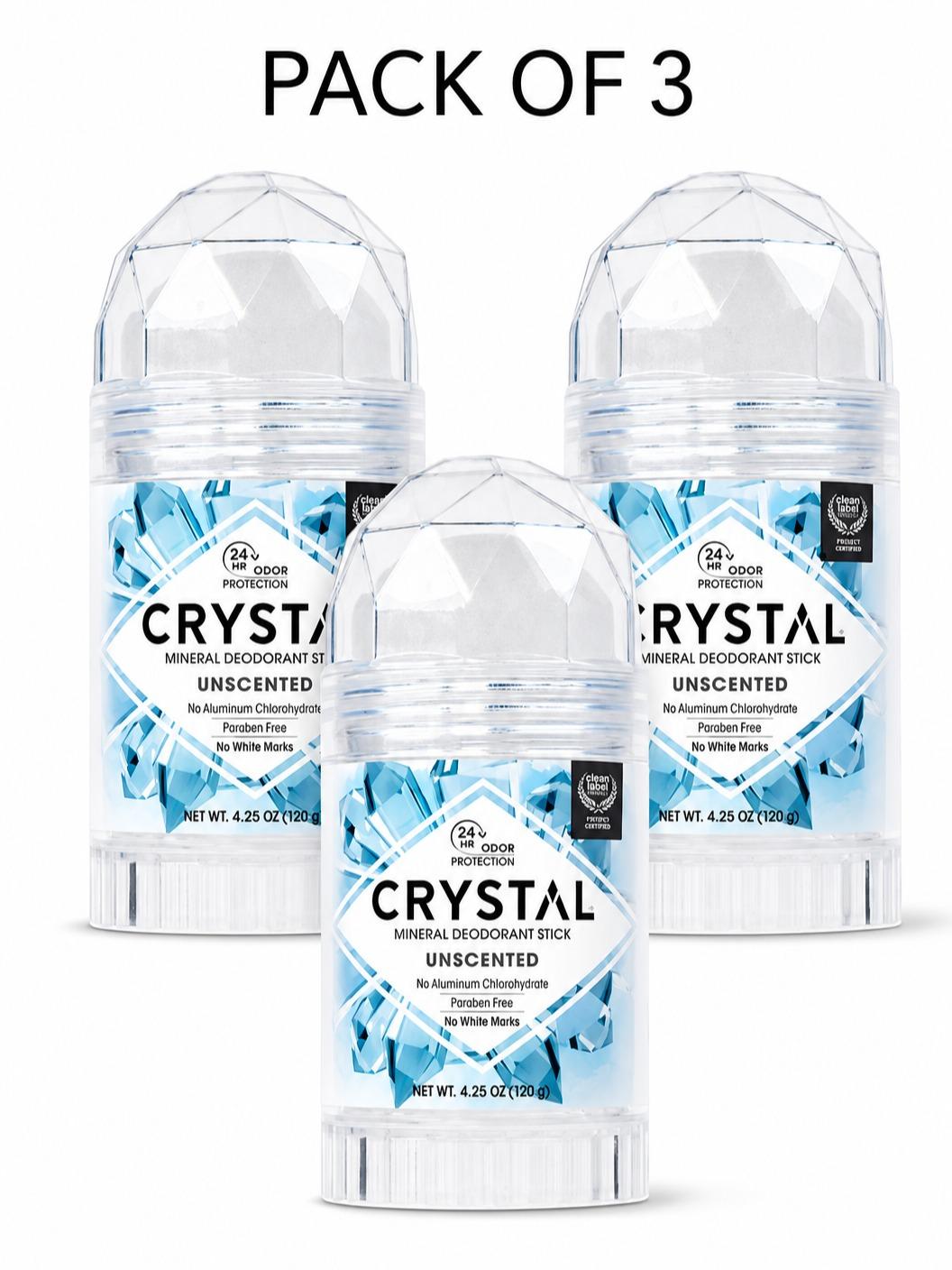 Crystal Mineral Deodorant Stick Unscented - 4.25oz each - No Aluminum