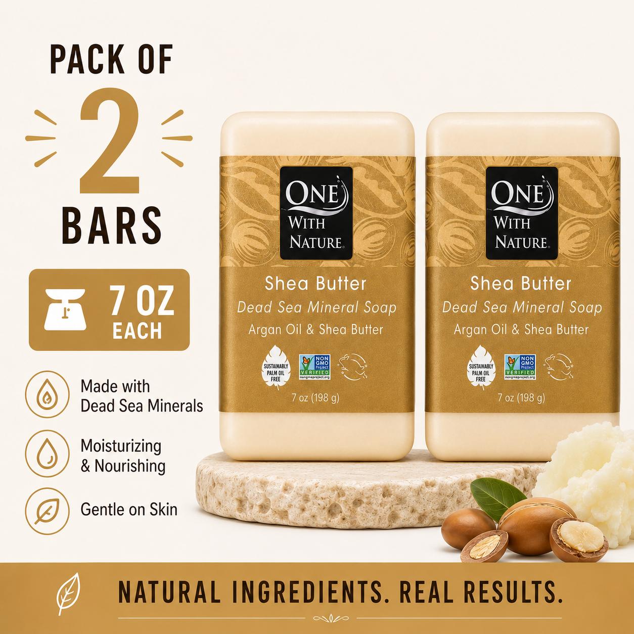 Pack of 2 - With Nature Dead Sea Mineral Bar Soap, Shea Butter, Argan Oil